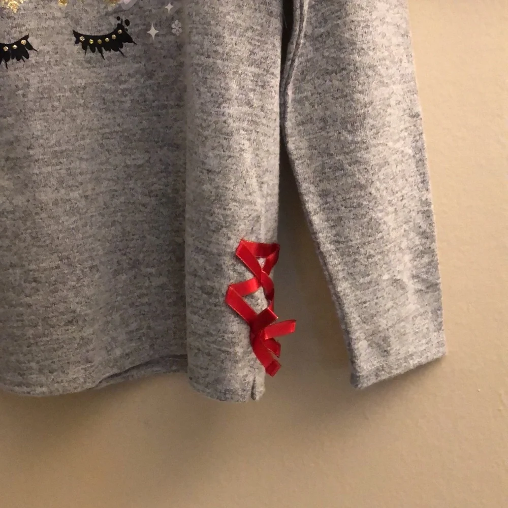 NWT Girl's Plus Size L (10-12) Christmas Sweater w/ Unicorn, Glitter, Snowball - Picture 7 of 12